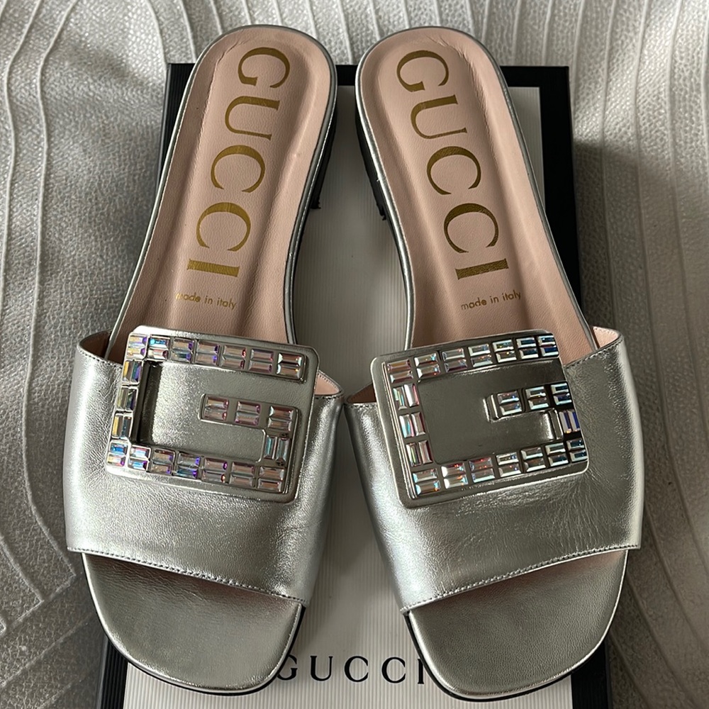 Gucci Leather Madelyn Strass Slides Size 38.5